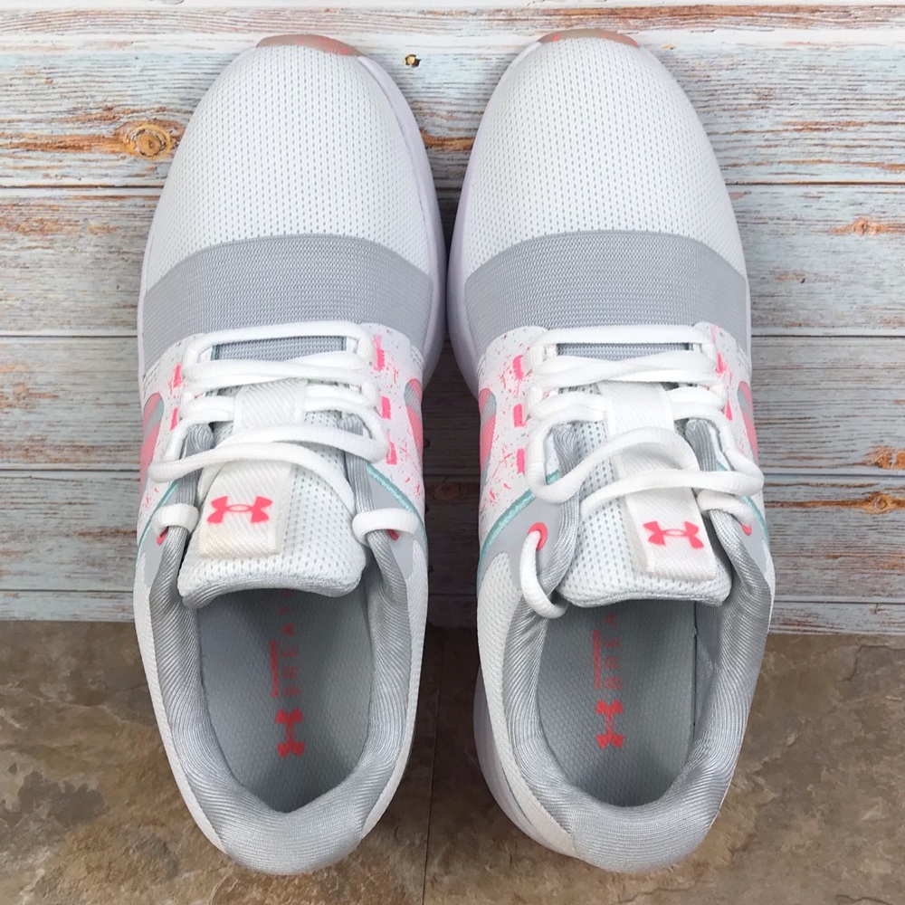 NEW Under Armour Charged Breathe Bliss PS Running Shoes White Grey NWOB - Picture 7 of 9